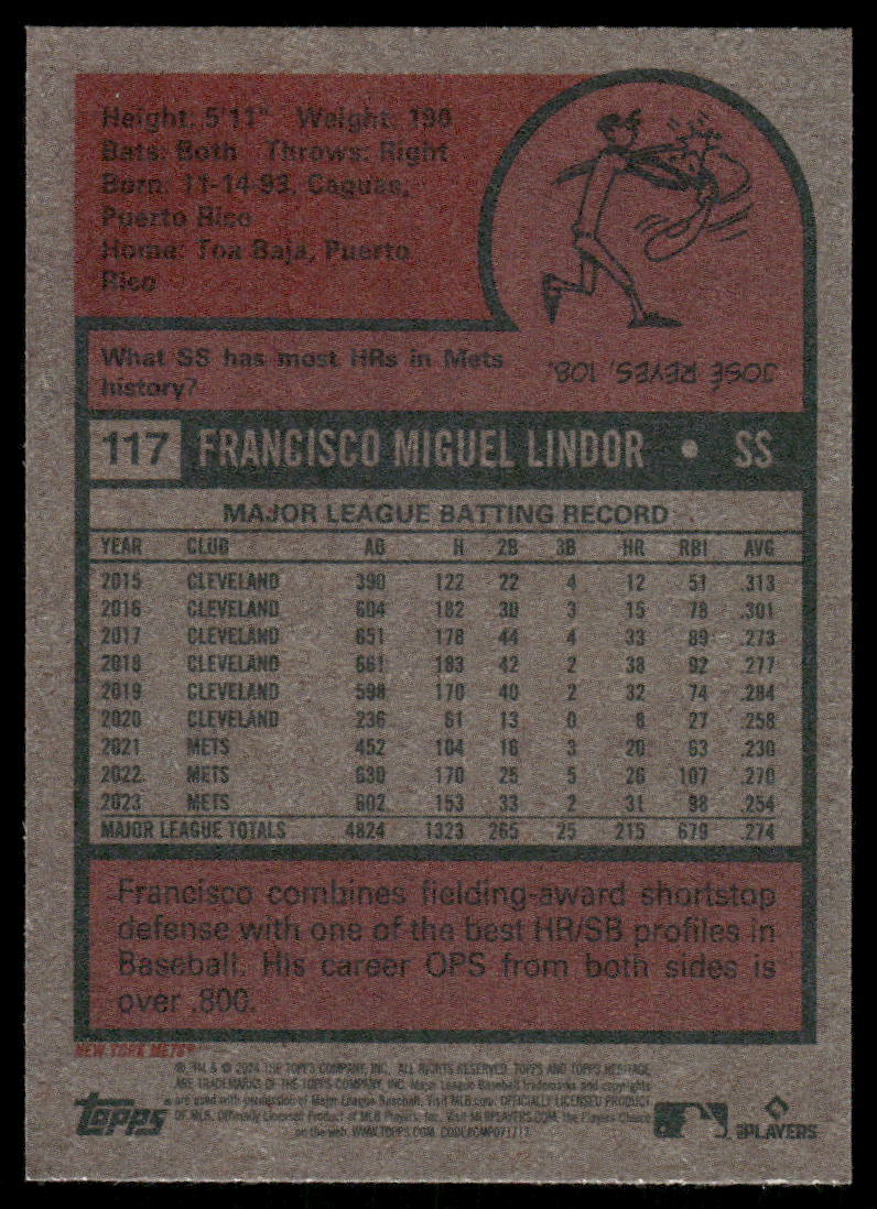 2024 Topps Heritage Francisco Lindor #117 Baseball