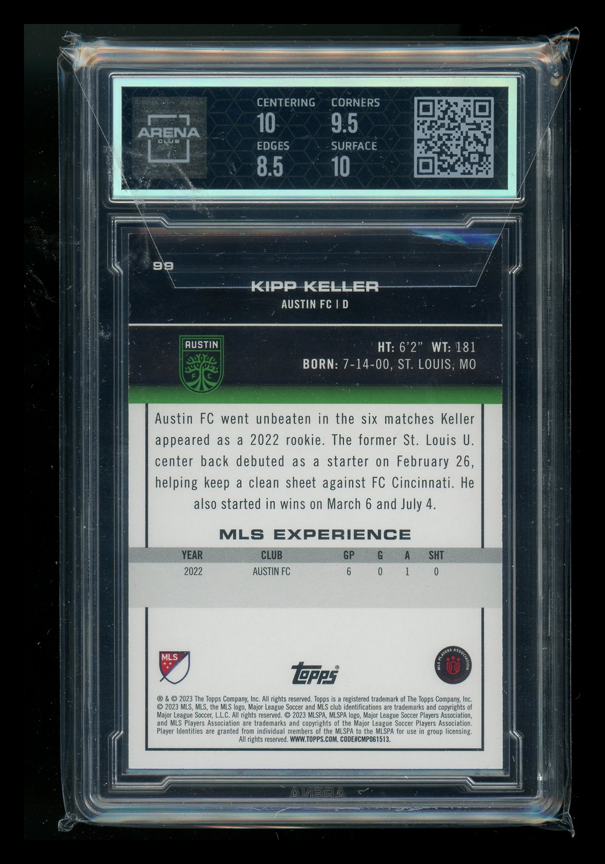 2023 Topps MLS Green Foil Kipp Keller #30 30/75 RC Soccer Arena Club 9