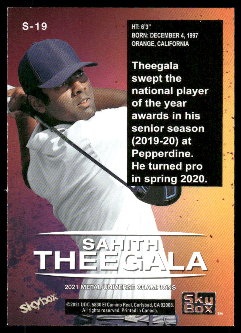 2021 Skybox Premium Metal Universe Champions Sahith Theegala #S-19 Golf