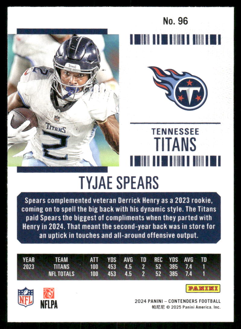 2024 Panini Contenders Football Tyjae Spears #96 Football