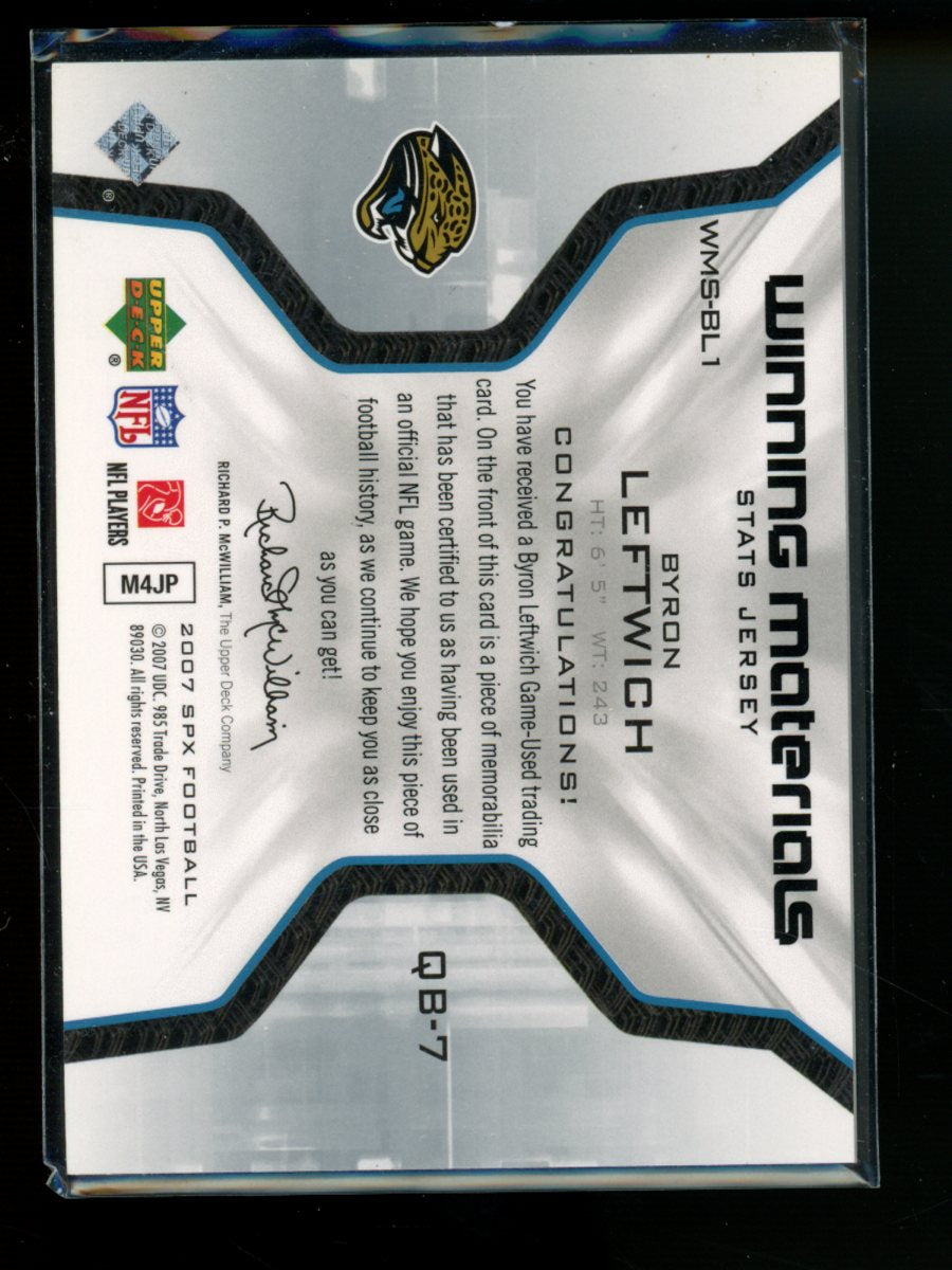 2007 Upper Deck SPx Winning Materials Byron Leftwich #WM5-BL Jersey Patch