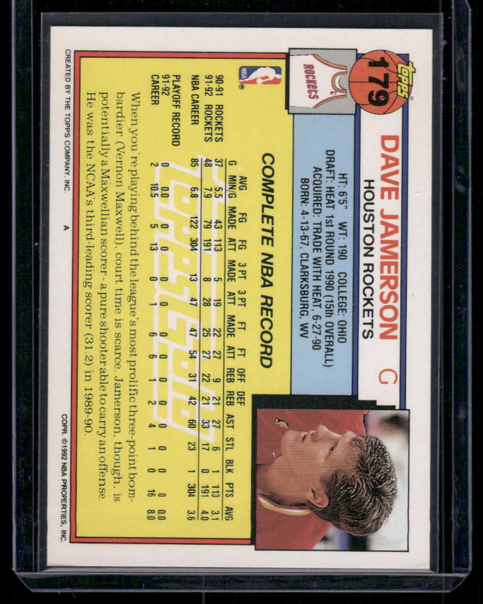 1990 Topps Dave Jamerson #179 Gold Basketball