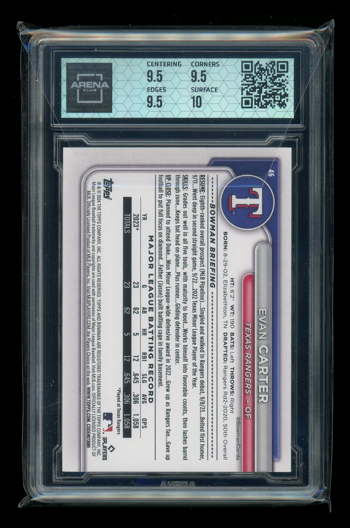 2024 Bowman Evan Carter #46 RC Baseball Arena Club 10