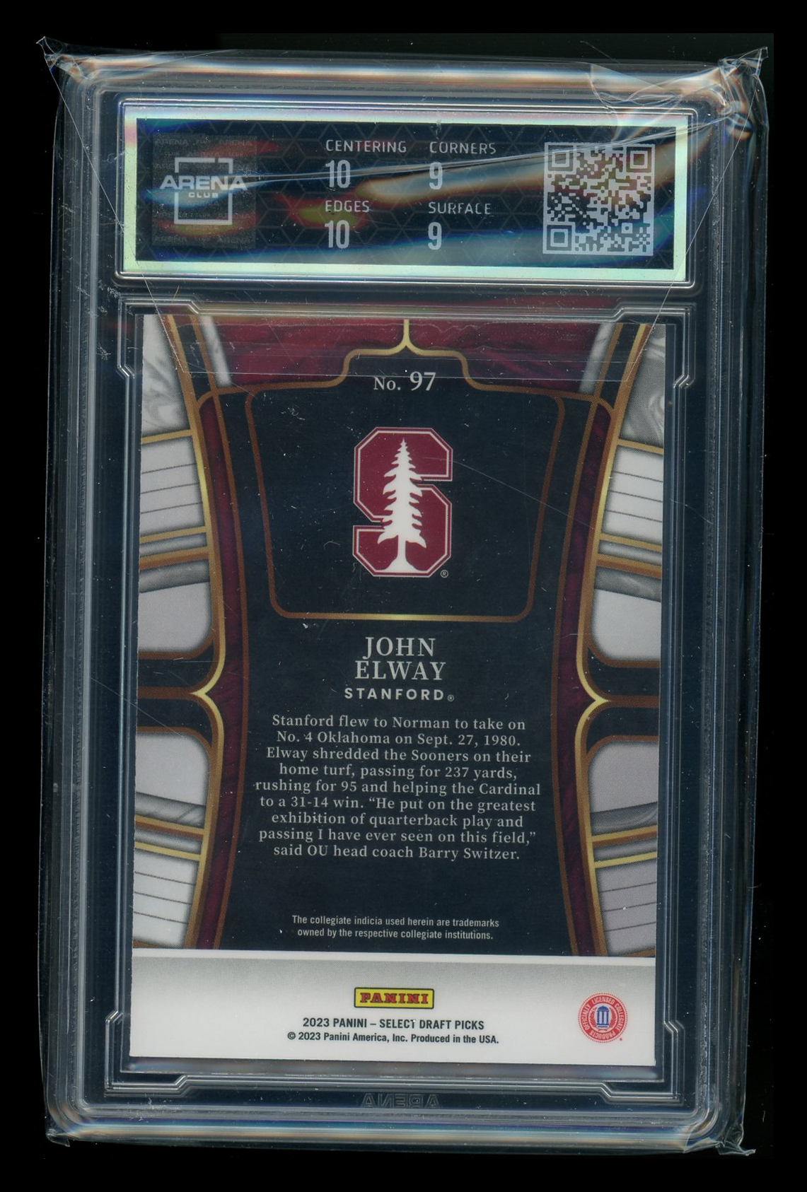 2023 Panini Select Draft Picks John Elway #97 Football Arena Club 9.5