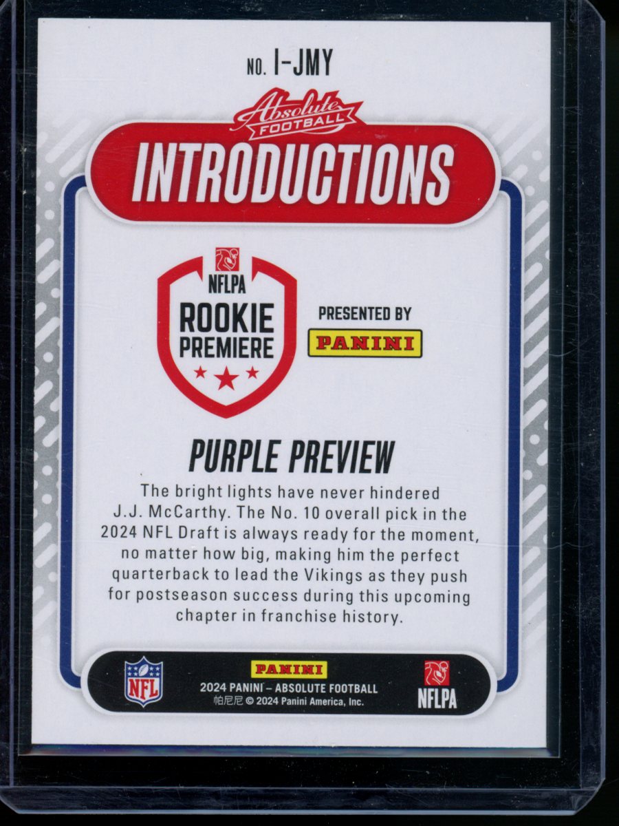 2024 Panini Absolute J.J. McCarthy #I-JMY Rookie Football