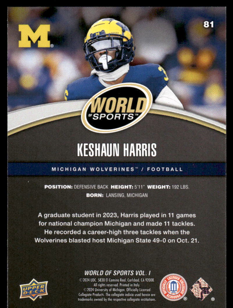 2025 Upper Deck World Sports Keshaun Harris #81 Football