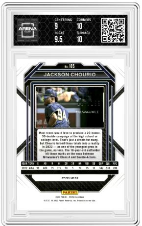 2023 Panini Prizm Jackson Chourio #105 Red Prizm 187/199 Arena Club 9.5