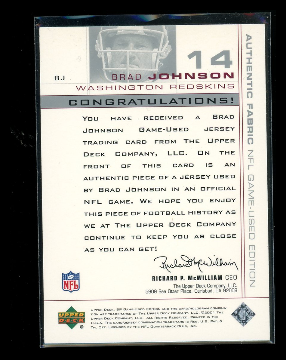 2001 Upper Deck SP Game Used Edition Brad Johnson #BJ Game-Used Jersey