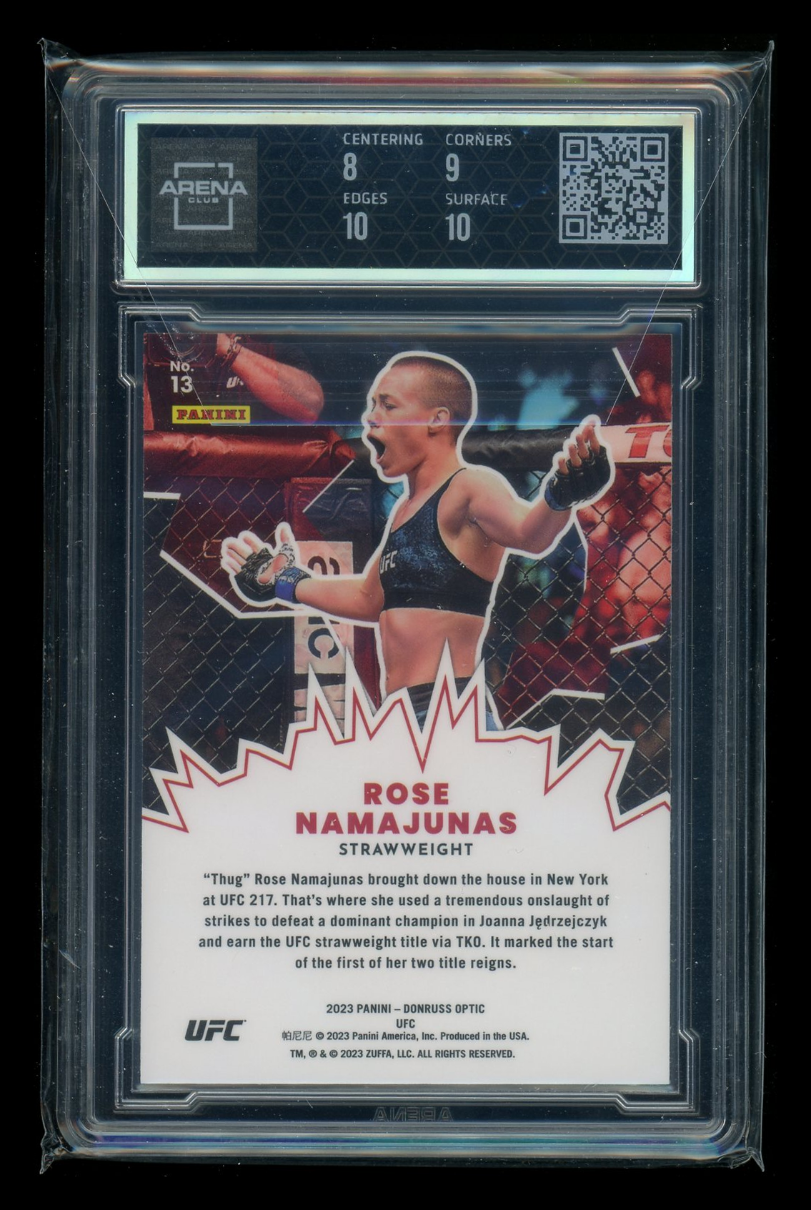 2023 Donruss Optic My House Rose Namajunas #13 MMA Arena Club 8.5