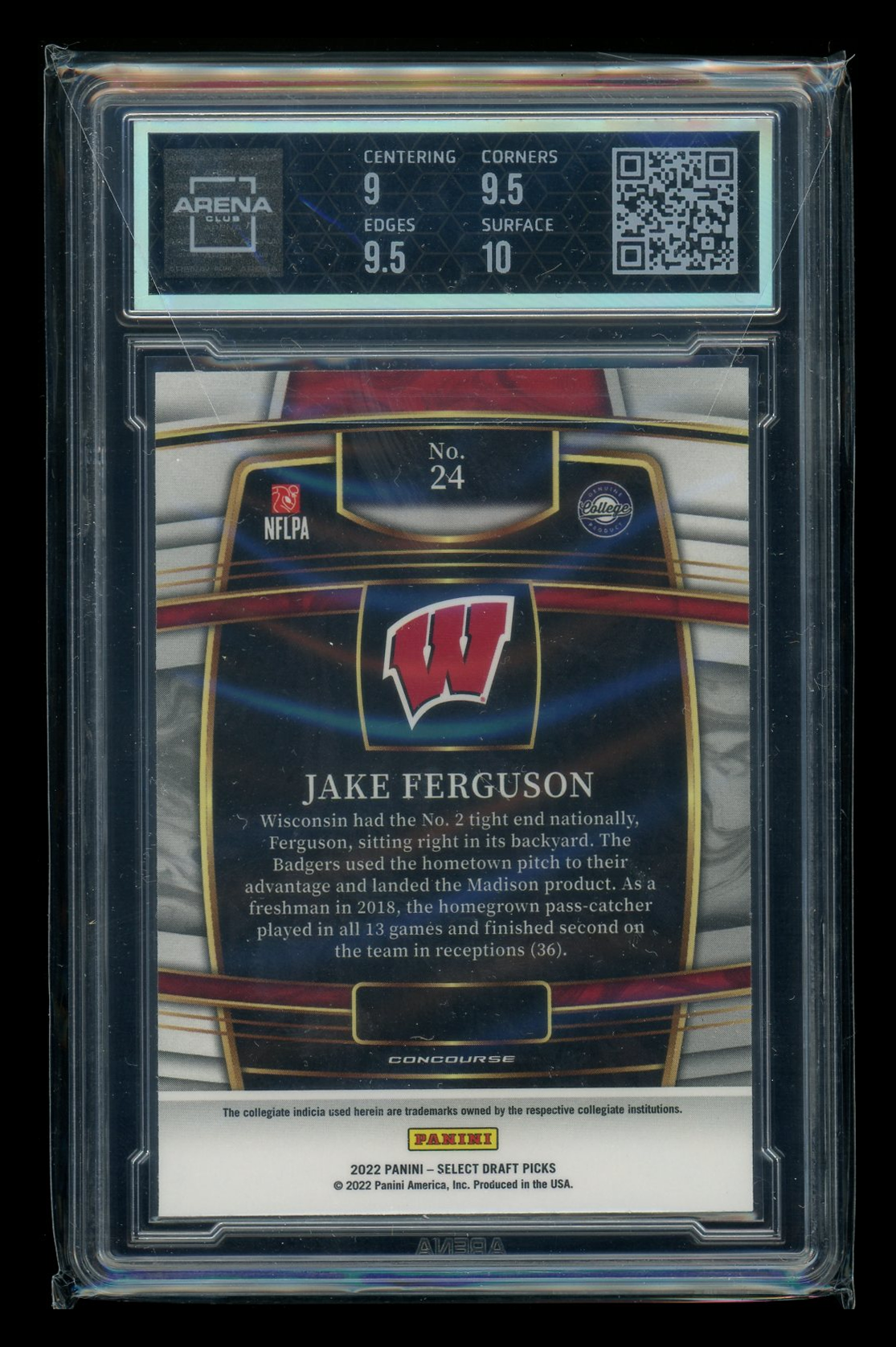 2022 Panini Select Draft Picks Jake Ferguson #24 RC Football Arena Club 9.5
