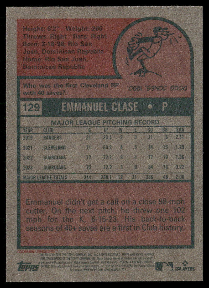 2024 Topps Heritage Emmanuel Clase #129 Baseball