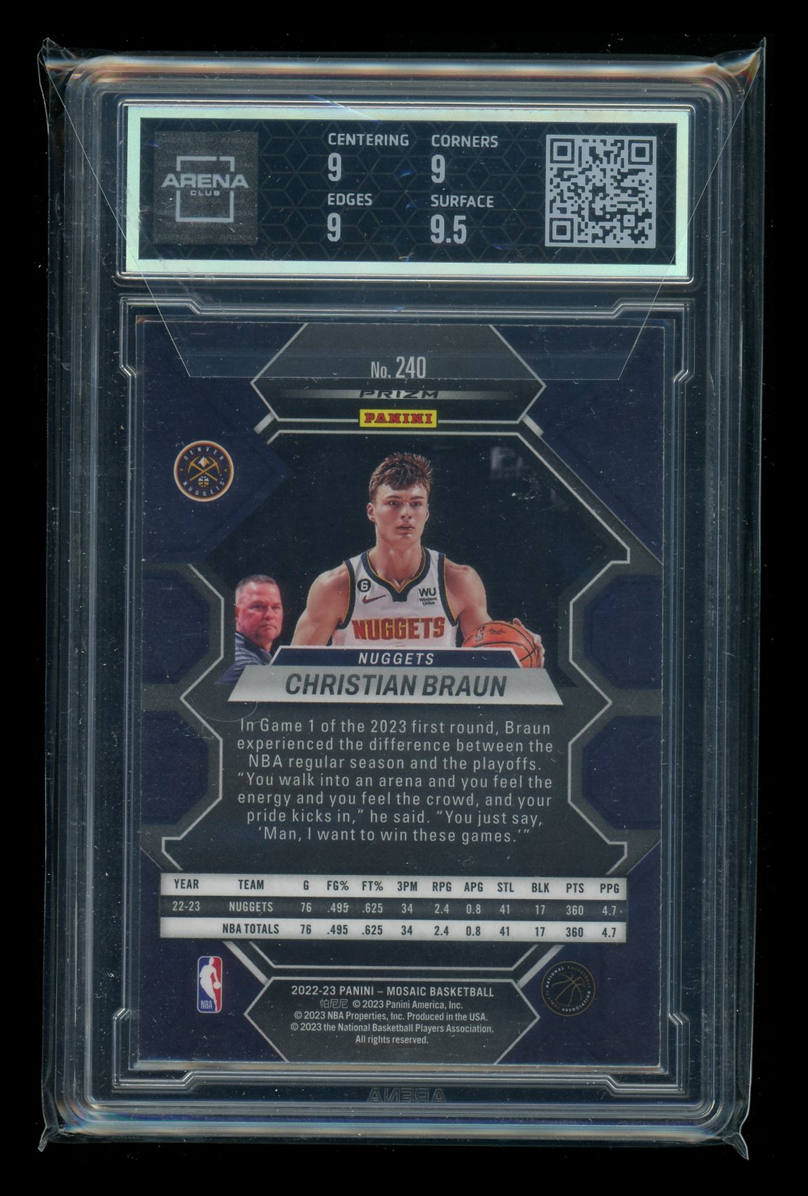 2022-23 Panini Mosaic Reactive Yellow Christian Braun #240 RC Arena Club 9