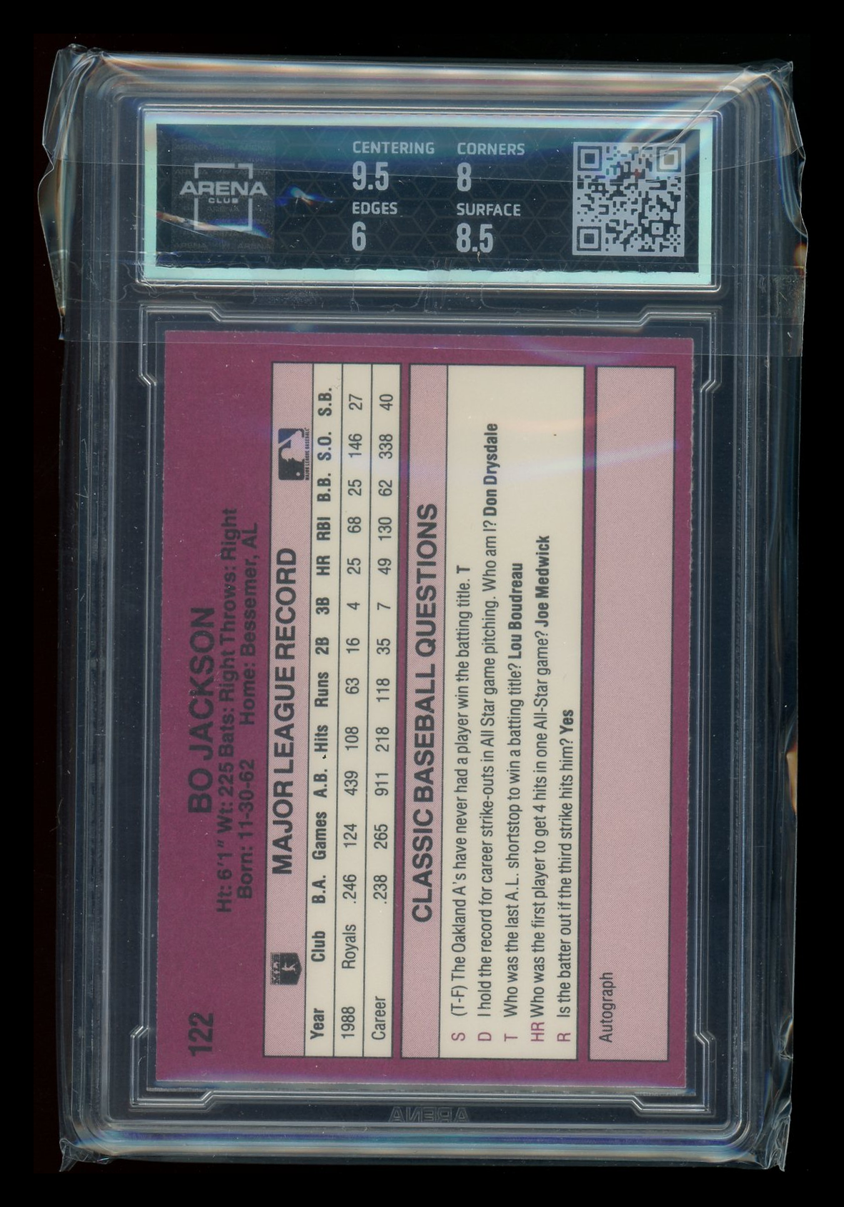 1989 Classic Baseball Bo Jackson #122 Baseball Arena Club 6.5
