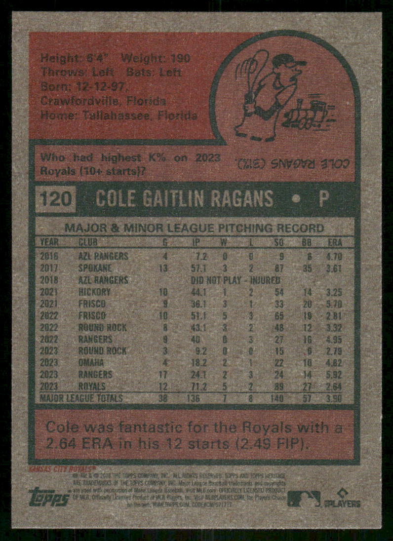 2024 Topps Heritage Cole Ragans #120 Baseball