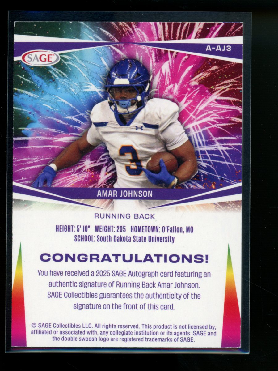2025 SAGE Amar Johnson #A-AJ3 Autograph Football