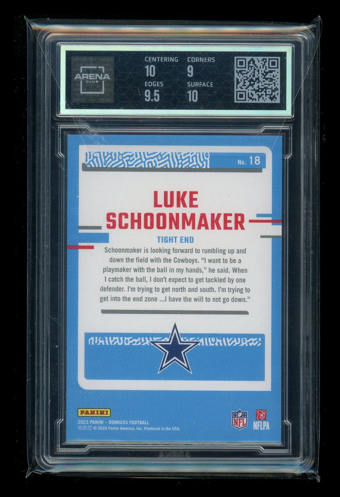 2023 Panini Donruss Rated Rookie Luke Schoonmaker #18 060/100 Arena Club 9.5