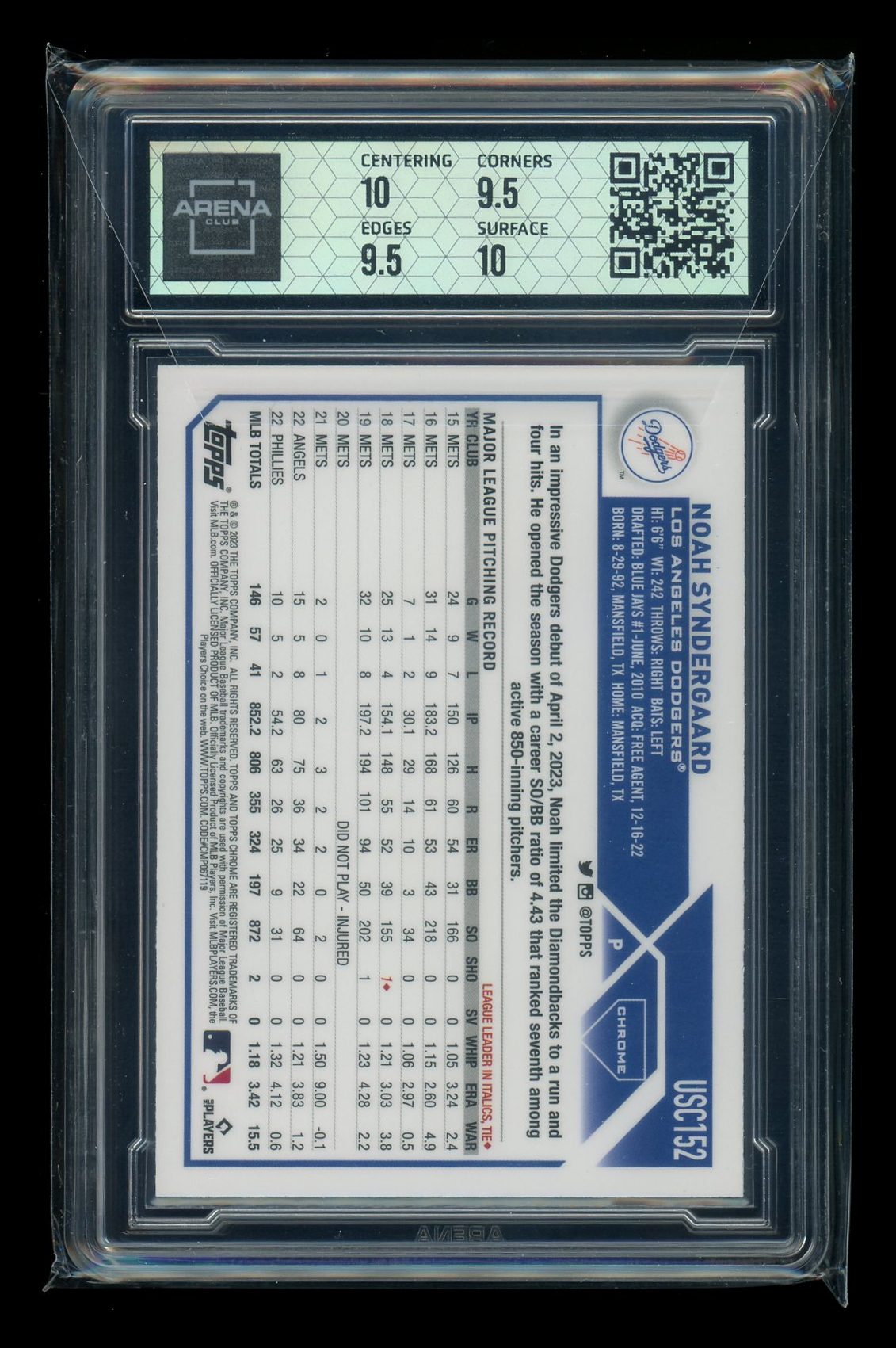 2023 Topps Chrome Update Prizm Refractor Noah Syndergaard #US152 Arena Club 10