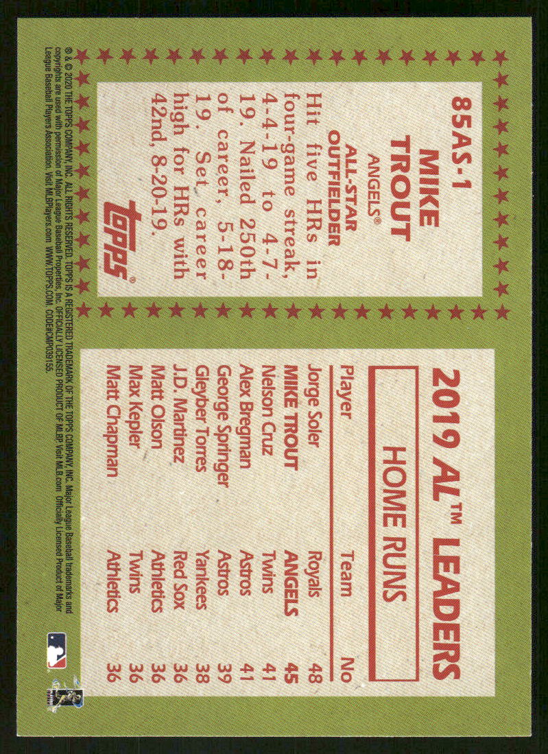 2020 Topps 35th Anniversary All Star Mike Trout #85AS-1 Baseball