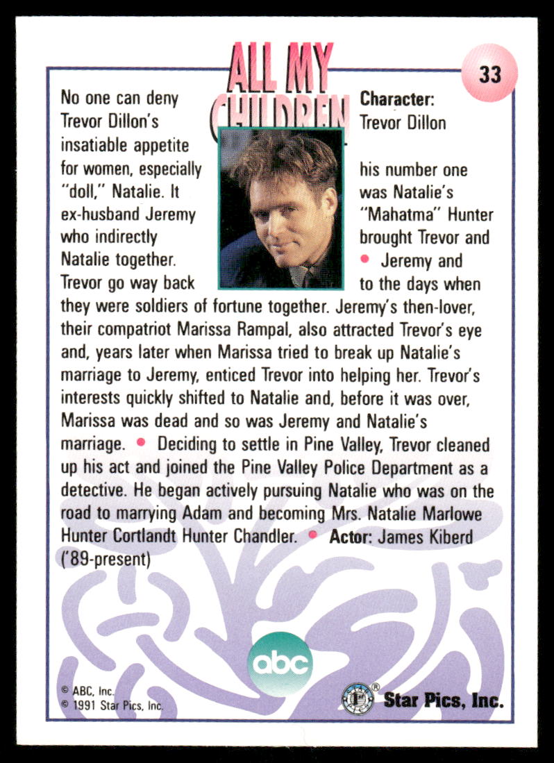 1991 Star Pics All My Children Trevor Dillon #33