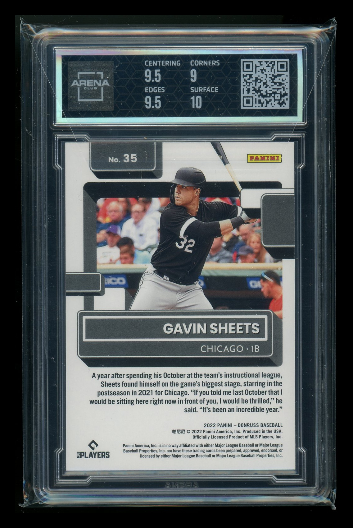 2022 Panini Donruss Rated Rookie Red Gavin Sheets #35 0124/2022 Arena Club 9.5