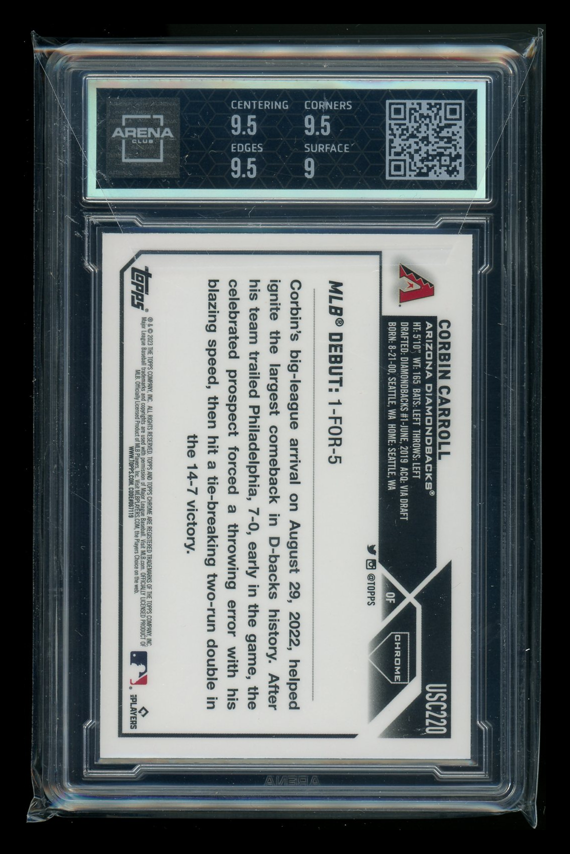 2023 Topps Chrome Update Corbin Carroll #USC220 RC Baseball Arena Club 9.5