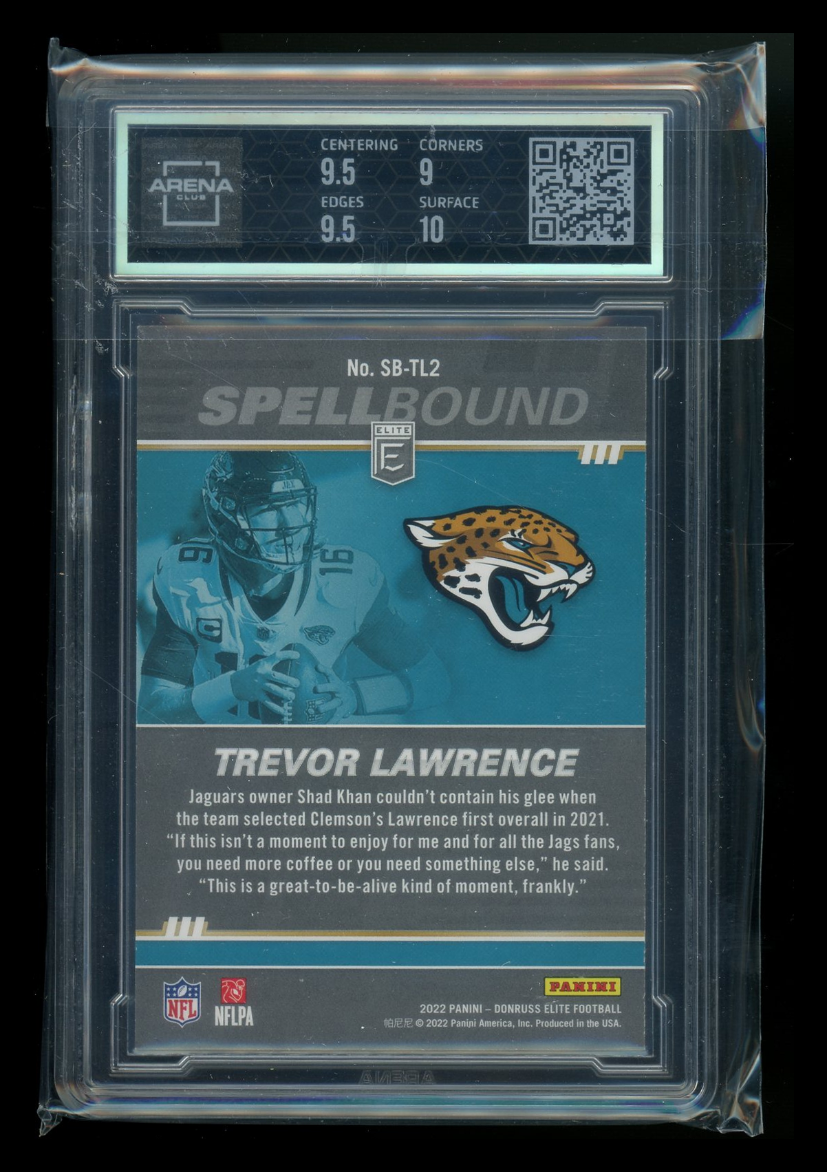 2022 Panini Donruss Elite Spellbound Green Trevor Lawrence SB-TL2 Arena Club 9.5
