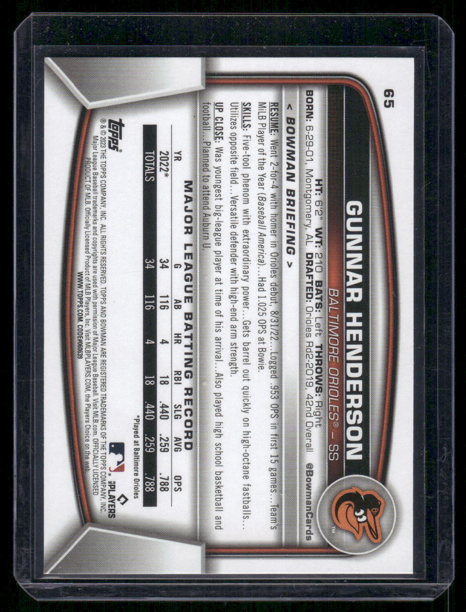 2023 Bowman Gunnar Henderson #65 RC Baseball