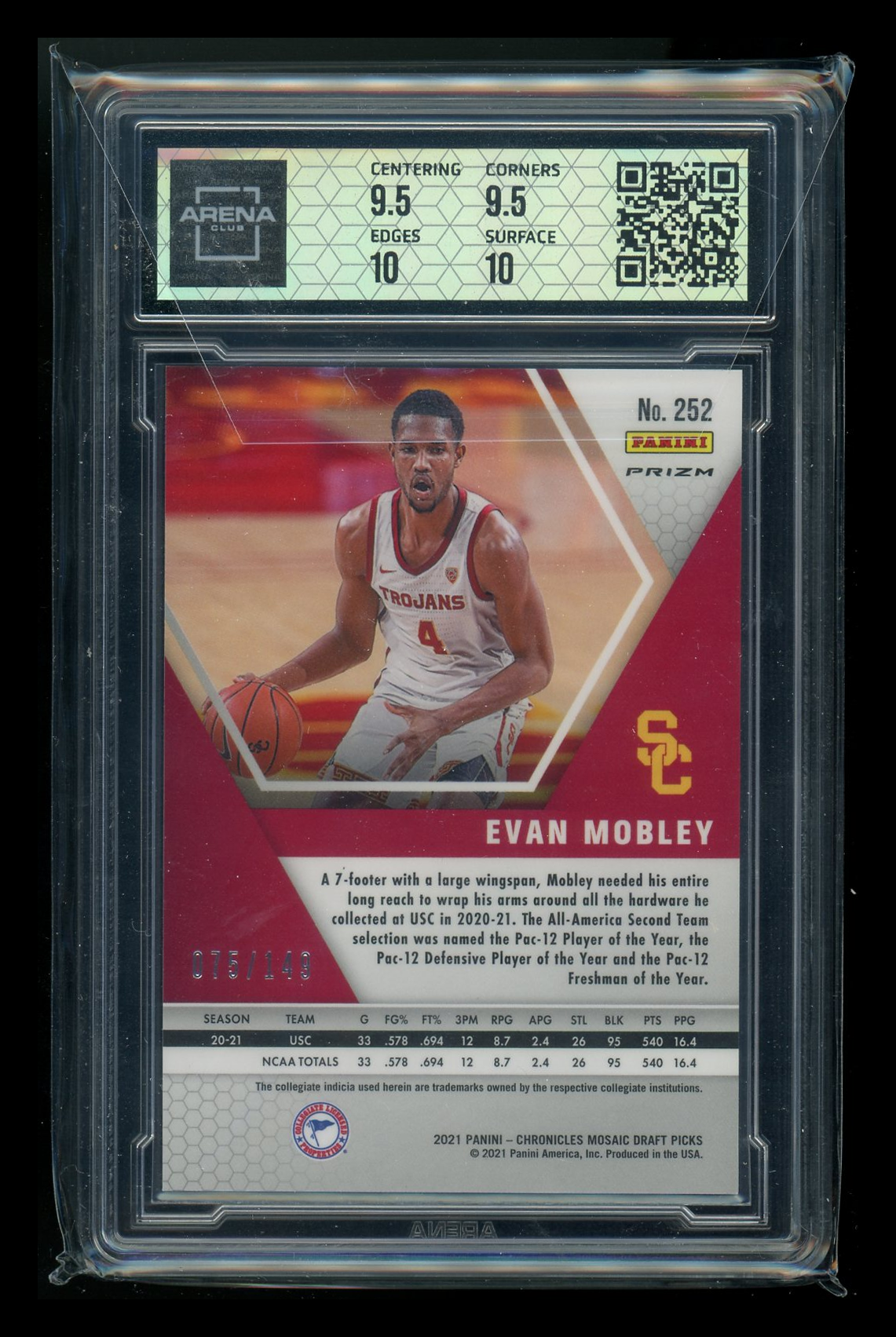 2021-22 Panini Chronicles Mosaic Red Evan Mobley #252 075/149 RC Arena Club 10