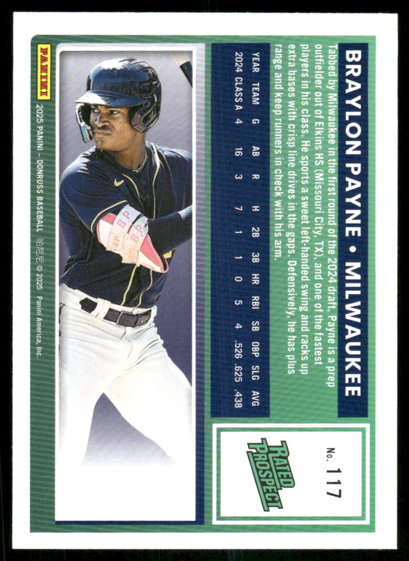 2025 Donruss Rated Prospect Braylon Payne #117 Baseball