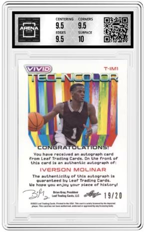 2022-23 Leaf Vivid Iverson Molinar #T-IM1 Technicolor Auto Black 19/20 AC 10