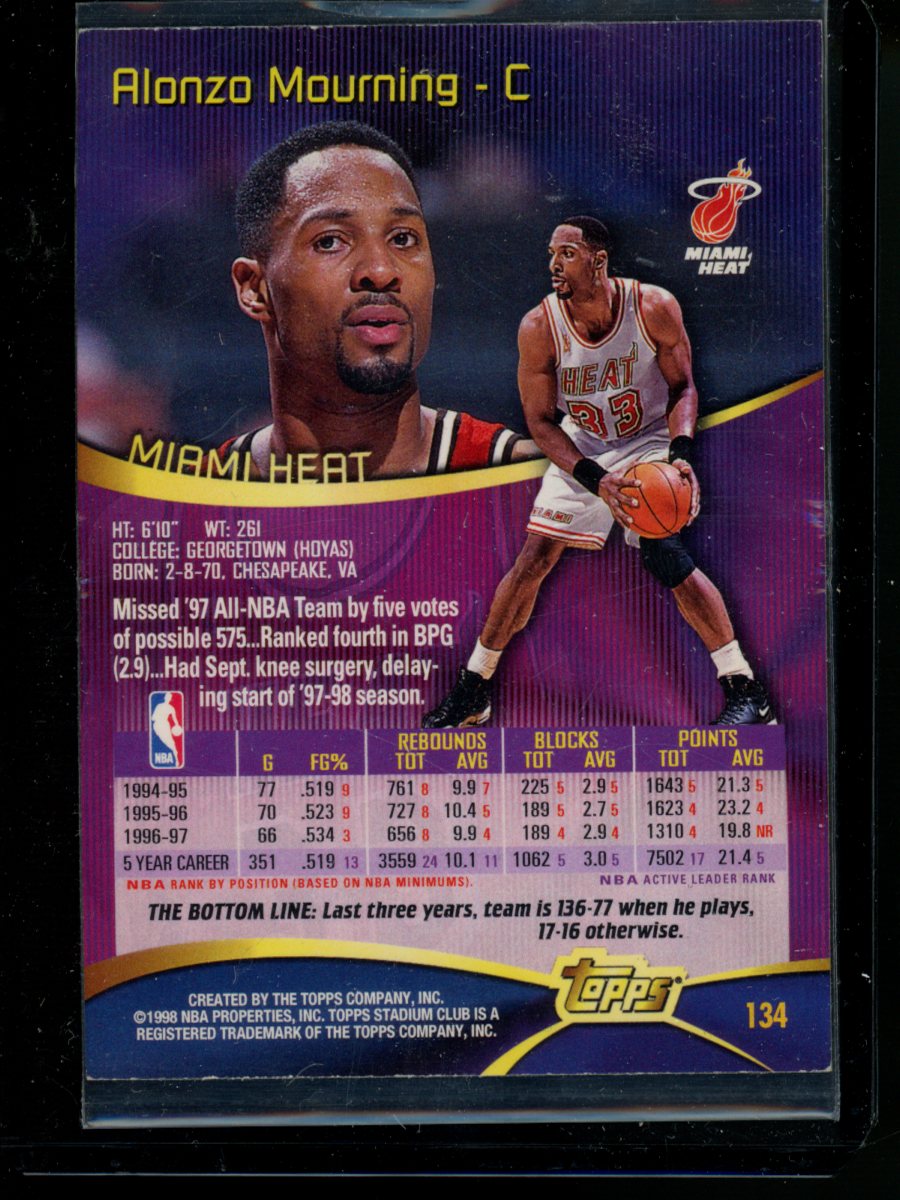 1998 Topps Alonzo Mourning #134 Basketball