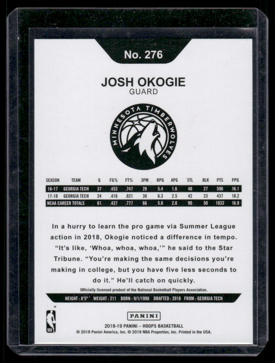 2018-19 Panini Hoops Josh Okogie #276 RC Basketball