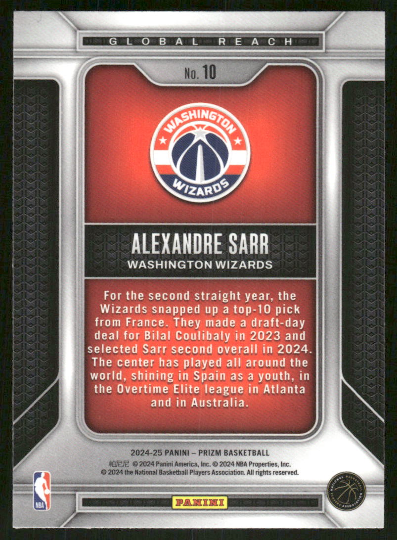 2024-25 Panini Prizm Global Reach Alexandre Sarr #10 RC Basketball