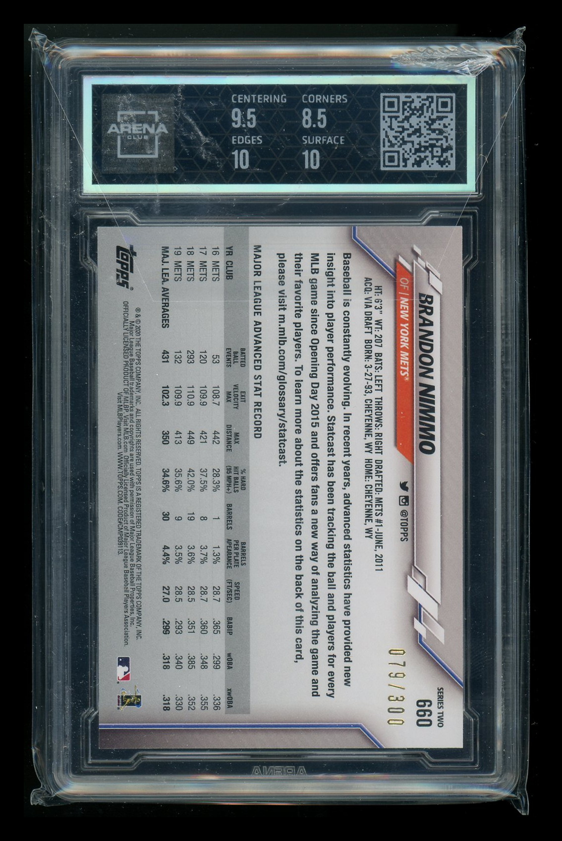 2020 Topps Advanced Stat Brandon Nimmo #660 079/300 Baseball Arena Club 9
