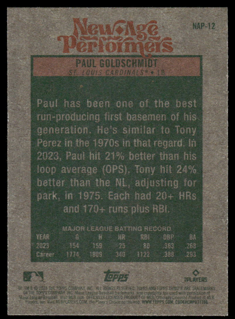 2024 Topps Heritage New Age Performers Paul Goldschmidt #NAP-12 Baseball