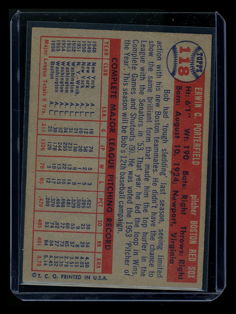 1956 Topps Bob Porterfield #118 Baseball