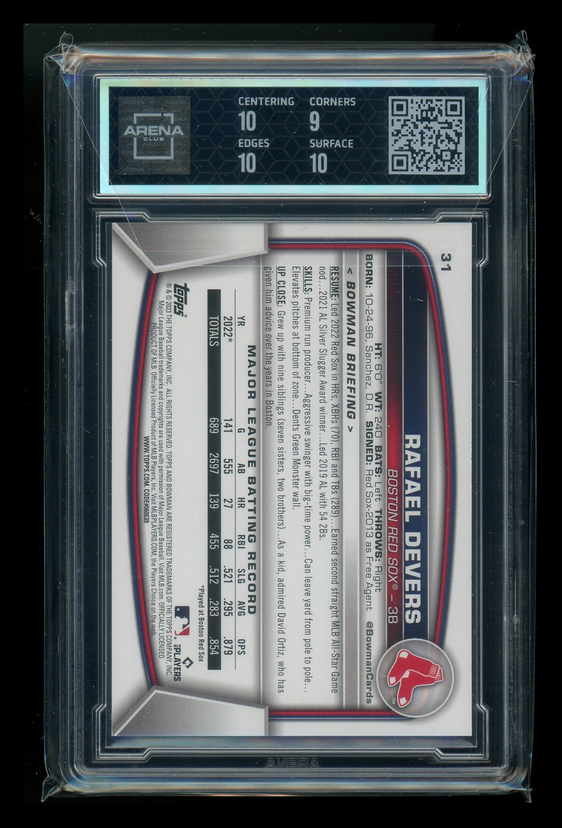 2023 Bowman Neon Green Rafael Devers #31 330/399 Baseball Arena Club 9.5
