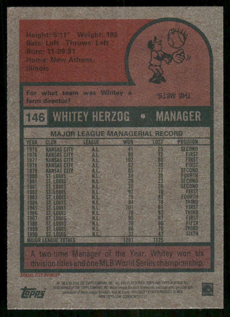 Topps Heritage Whitey Herzog #146 Baseball