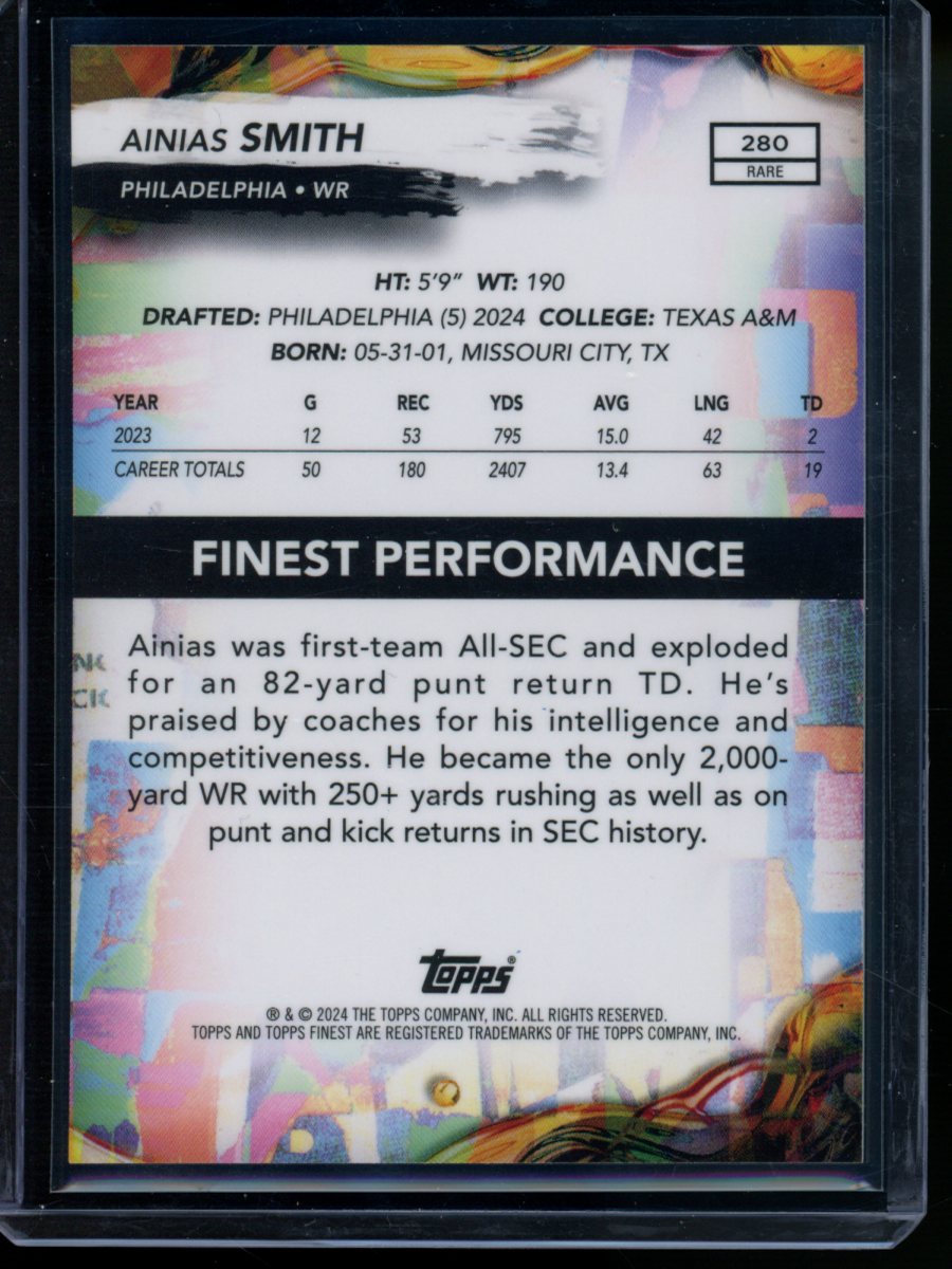 2024 Topps Finest Ainias Smith #280 Gold 09/20 RC Football