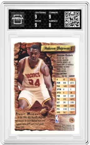 1993-94 Topps Finest Hakeem Olajuwon #76 Baketball Arena Club 8.5
