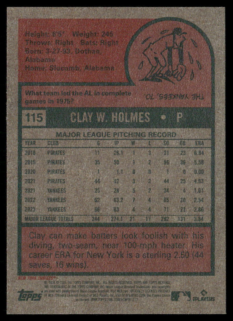 2024 Topps Heritage Clay Holmes #115 Baseball