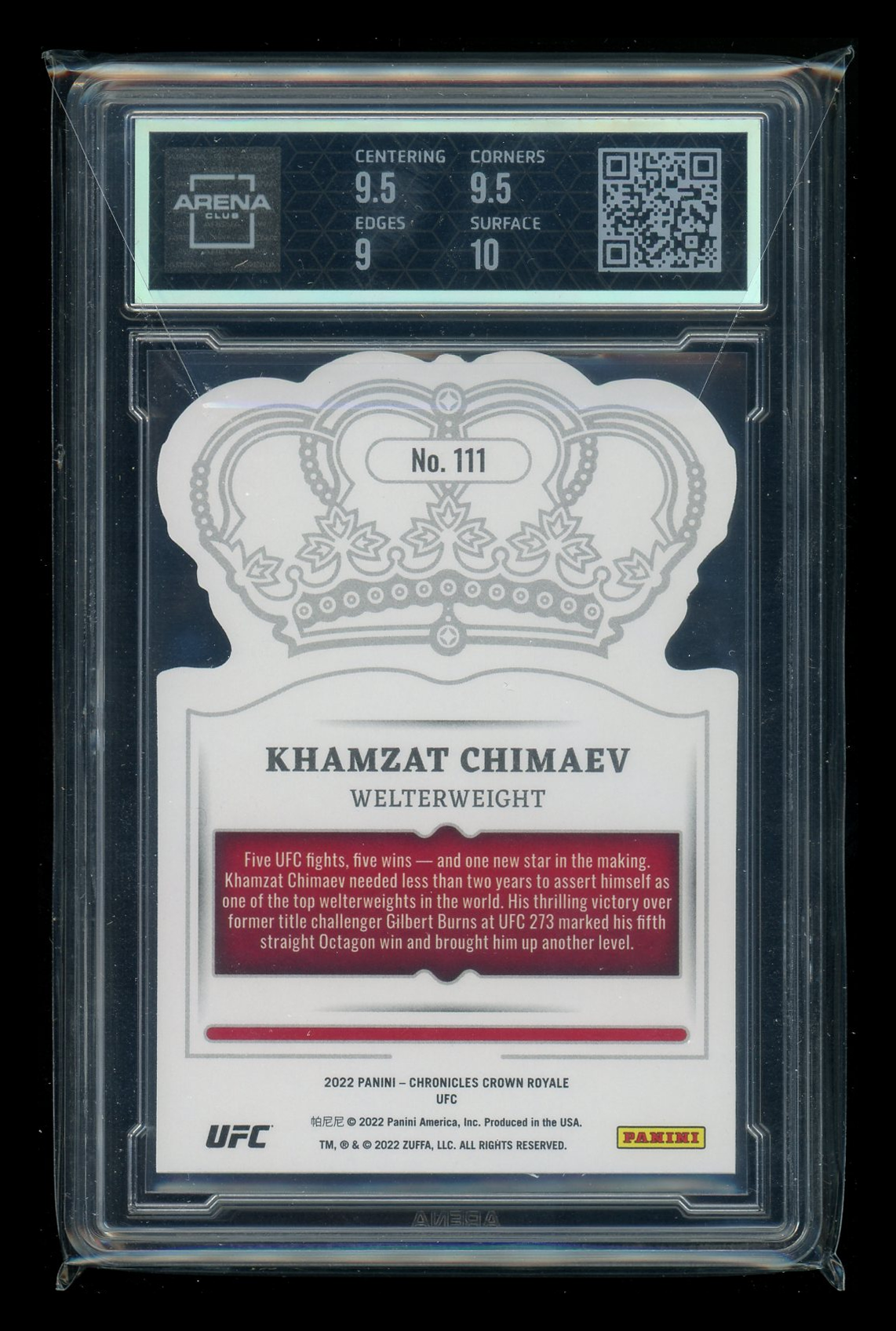2022 Panini Chronicles Crown Royale Khamzat Chimaev #111 MMA Arena Club 9.5
