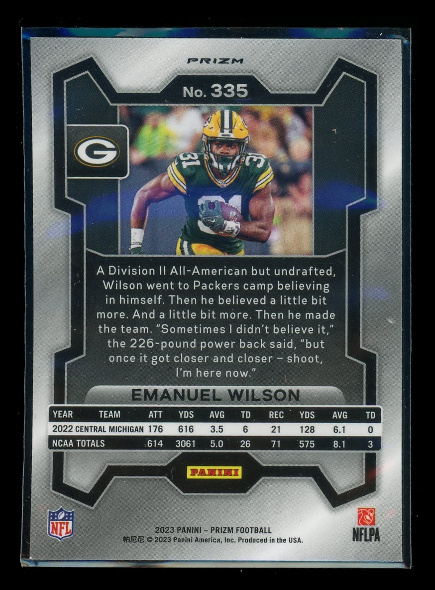 2023 Panini Prizm Football Emanuel Wilson #335 Orange Cracked Ice RC Football