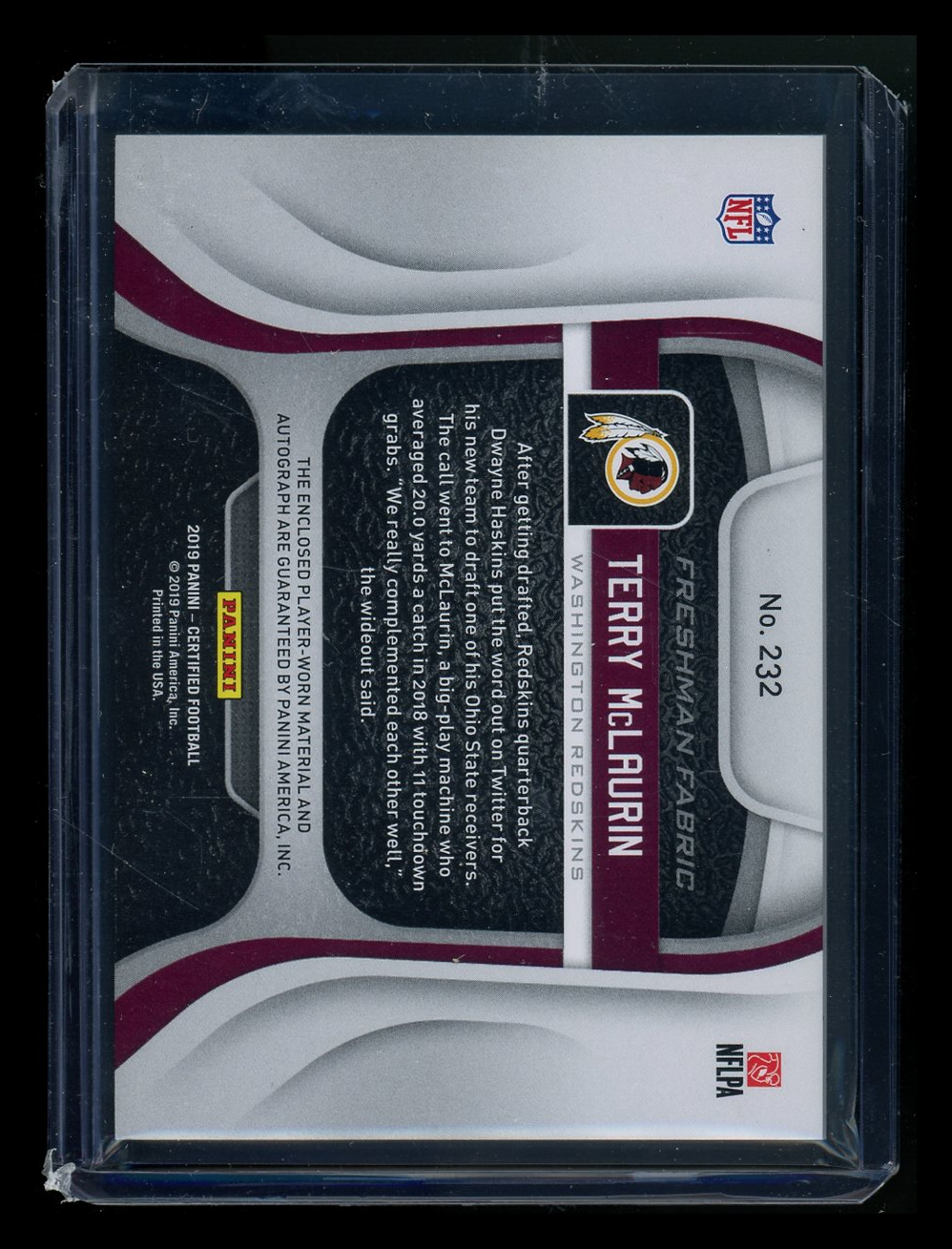 2019 Panini Certified Terry McLaurin #232 Autograph Patch 04/25 Football