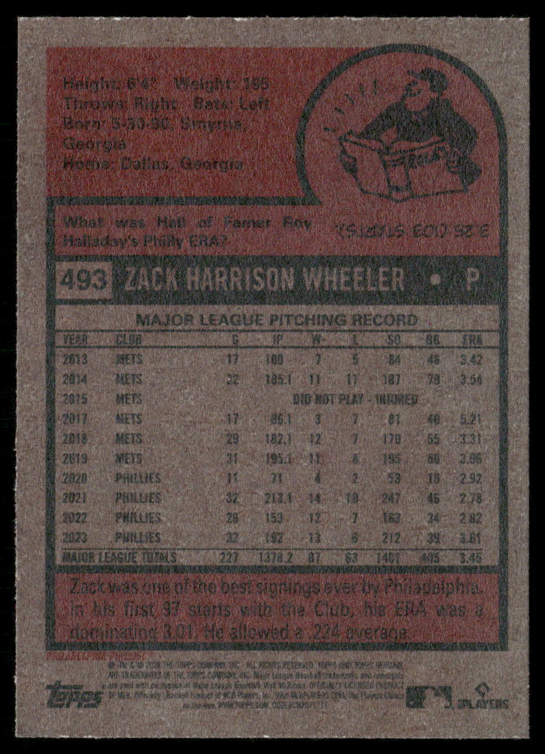 2024 Topps Heritage Zack Wheeler #493 Baseball