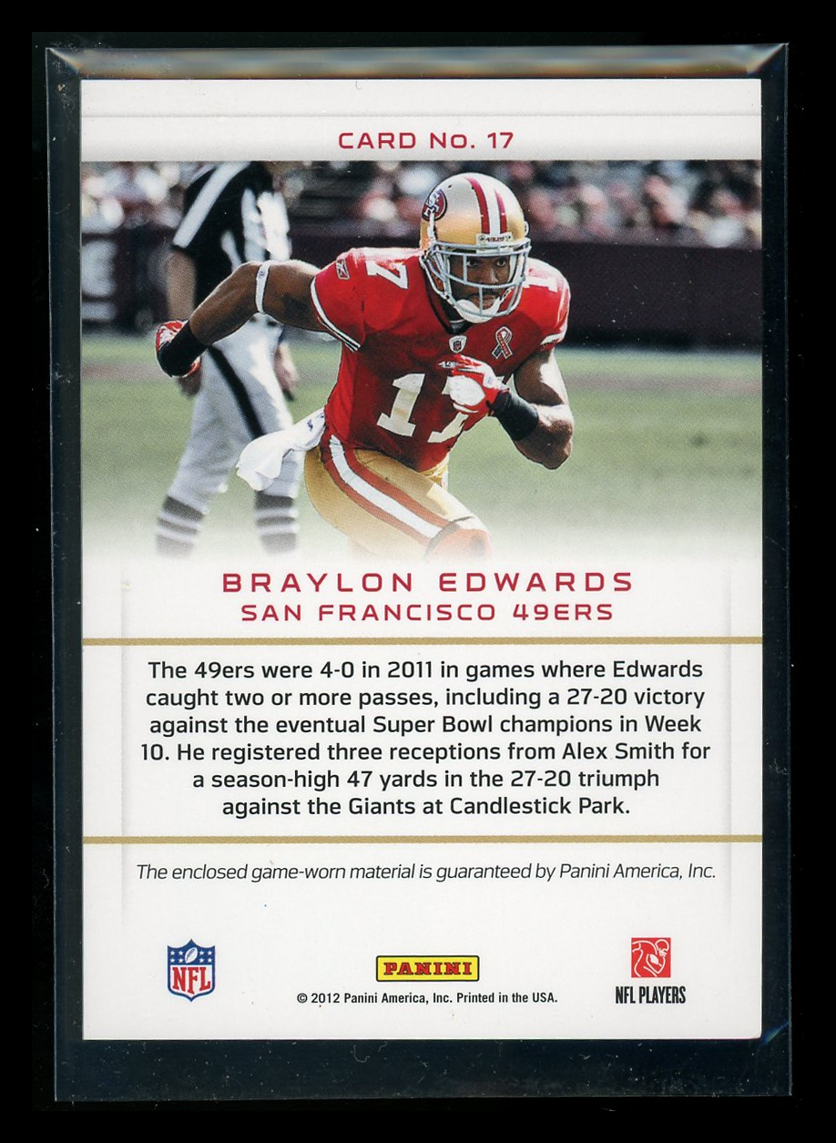 2012 Panini Prestige Braylon Edwards #17 Game-worn memorabilia Football