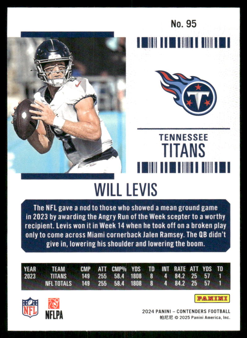 2024 Panini Contenders Football Will Levis #95 Football