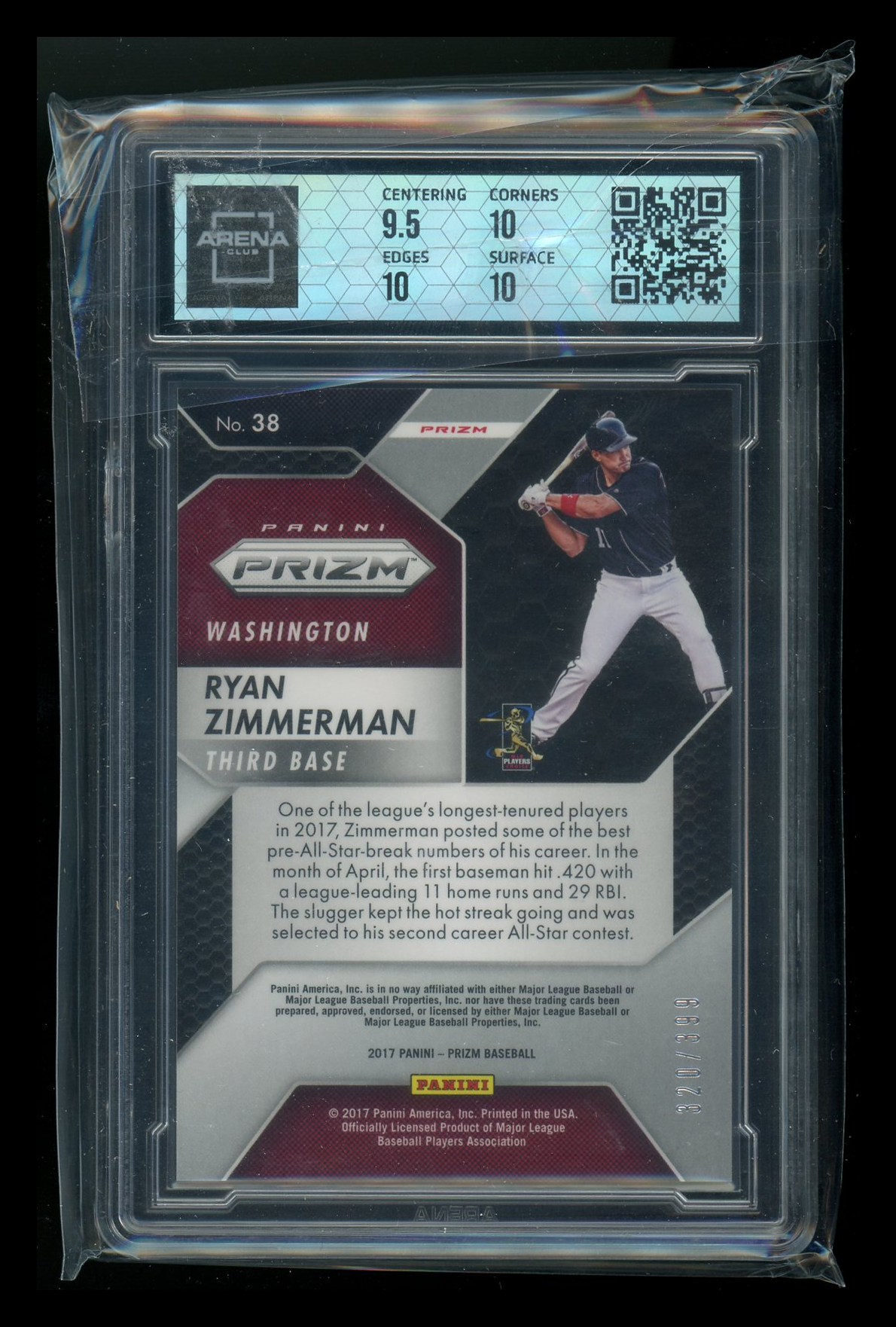 2017 Panini Chronicles Prizm Orange Ryan Zimmerman #38 320/399 Arena Club 10