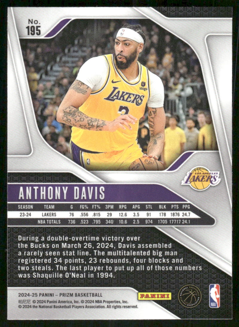 2024-25 Panini Prizm Basketball Anthony Davis #195 Basketball