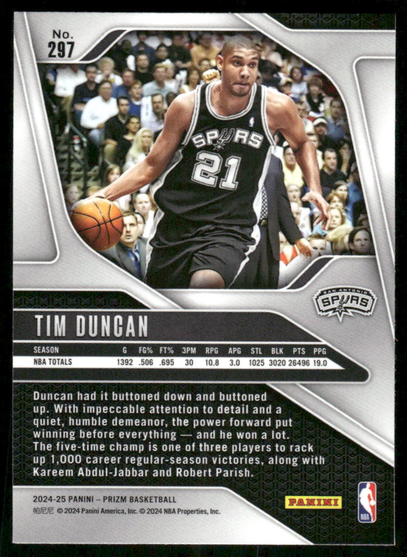 2024-25 Panini Prizm Tim Duncan #297 Basketball